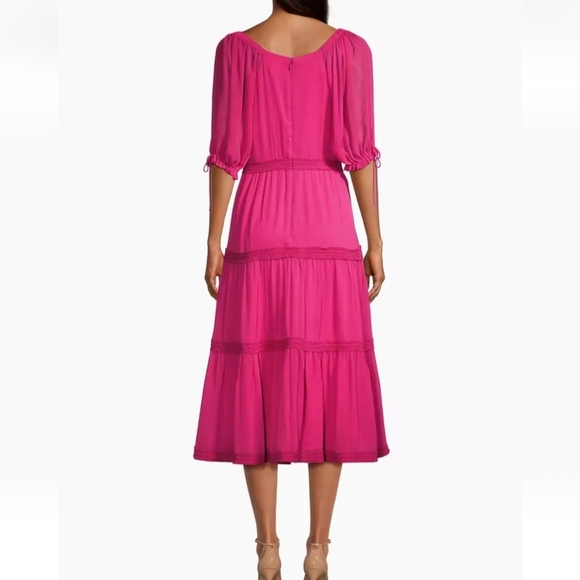 RACHEL PARCELL MAGENTA TIERED SHORT SLEEVES SUNDAY PARTY MIDI DRESS MEDIUM M NWT - Picture 16 of 16